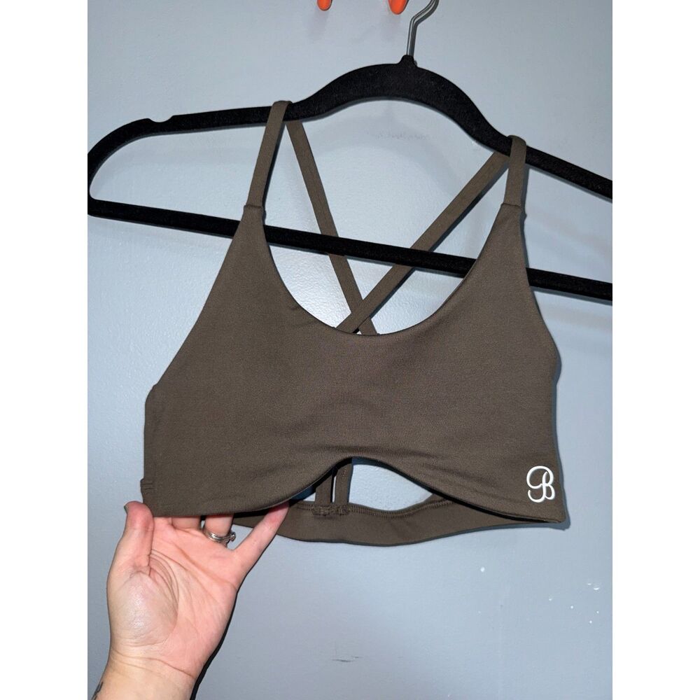 Bombshell Sportswear Brown Strappy-Back Sports Bra, Made In USA | Size Medium